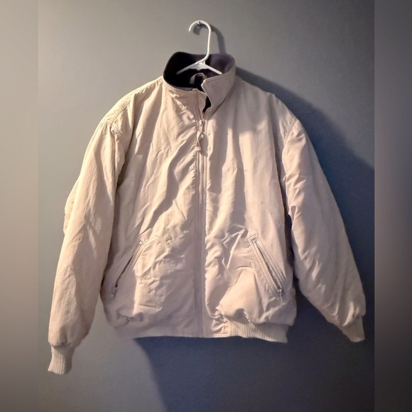 Vintage Eddie Bauer WindFoil Bomber Jacket White Zip Fleece Lined Coat Women’s L - Picture 1 of 7
